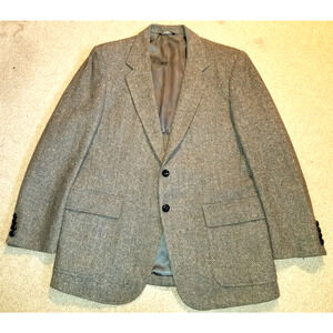 VINTAGE Mens Blazer-BEACONSFIELD-UNION MADE-gray/beige herringbone wool-44R